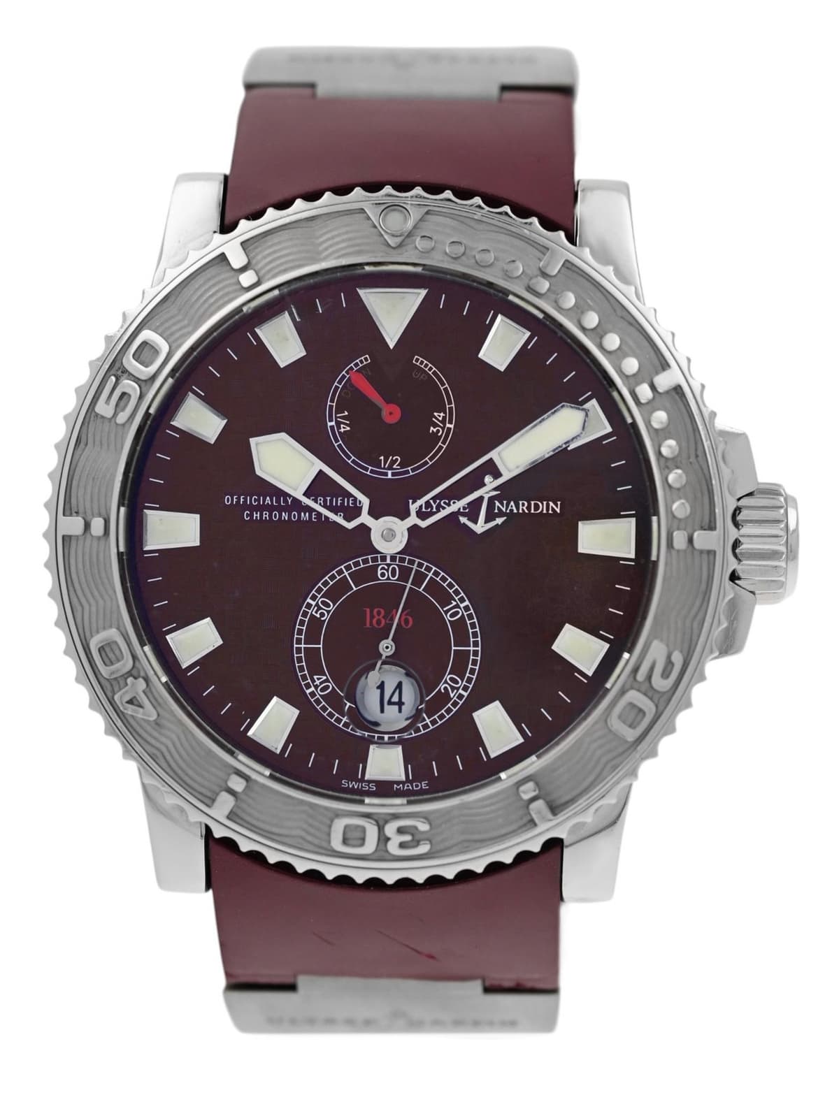 Ulysse Nardin Marine Diver 263-33 Burgundy Dial Day Steel 43MM Men's Automatic