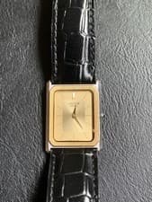SEIKO CREDOR 14K Bezel Quartz Tank Style Square Gold Dial Vintage Watch Japan