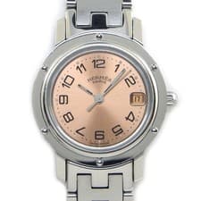 HERMES Watch Clipper CL4.210 Sunray Pink Dial Calendar Stainless Steel Quartz