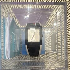 Swatch Rectangle Analog White Dial Black/White Strap Arabic Numerals Watch Box