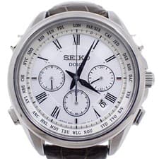 SEIKO Dolce Solar Radio Wave Chronograph Men s Watch White Dial  Leather Strap S