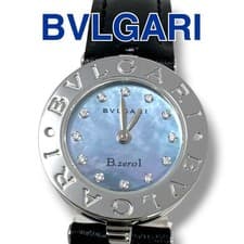 BVLGARI BVLGARI BZ22S Diamond Shell Dial Ladies Watch, Blue Dial, Black Leather