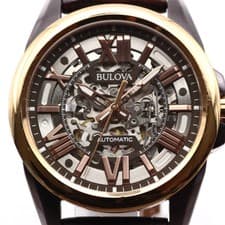 BULOVA Sutton 98A165 Automatic Skeleton Roman Numerals Gold IP 43mm 10ATM 43mm