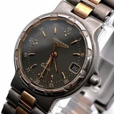 Longines Conquest Quartz Watch Titanium Brown Dial Grey Strap wrist 17cm