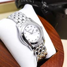 GUCCI 5500L Women's Watch White Shell 12P Diamonds