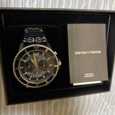 Emporio Armani Chronograph Watch Navy Gold Textile Strap Luxury Timepiece
