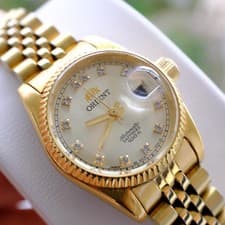 ORIENT President Ladies Gold Automatic Watch Diamond Dial 25mm Good Condition