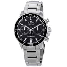 Bulova Marine Star Quartz Stainless Steel Black Dial Diver's 96B272 Men's Watch