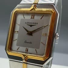 LONGINES Square Flagship Quartz Watch Authentic Silver Gold Finish Case