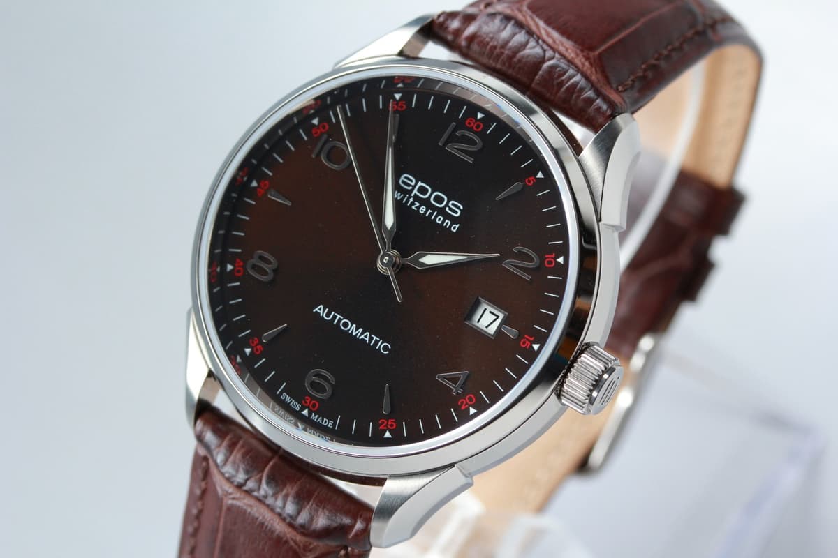 [w/Box] EPOS Originale 3427ABR Satin Brown Date Automatic Swiss Made Men's Watch
