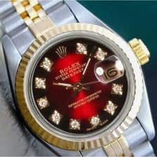 Rolex Datejust Two-Tone Red Vignette Diamond Dial Fluted 14KY SS Jubilee Watch