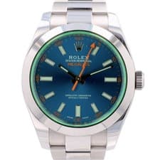 Rolex Milgauss 116400 Stainless Steel Blue Dial Green Crystal Mens 40mm Watch