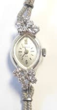 Bulova Solid 14K White Gold 10 Diamond Case 23J 5AR Ladies Wrist Watch