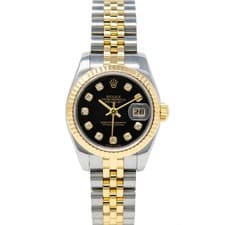 Rolex Lady-Datejust Gold & Steel 179173 Black Diamond, Jubilee - Pre-owned