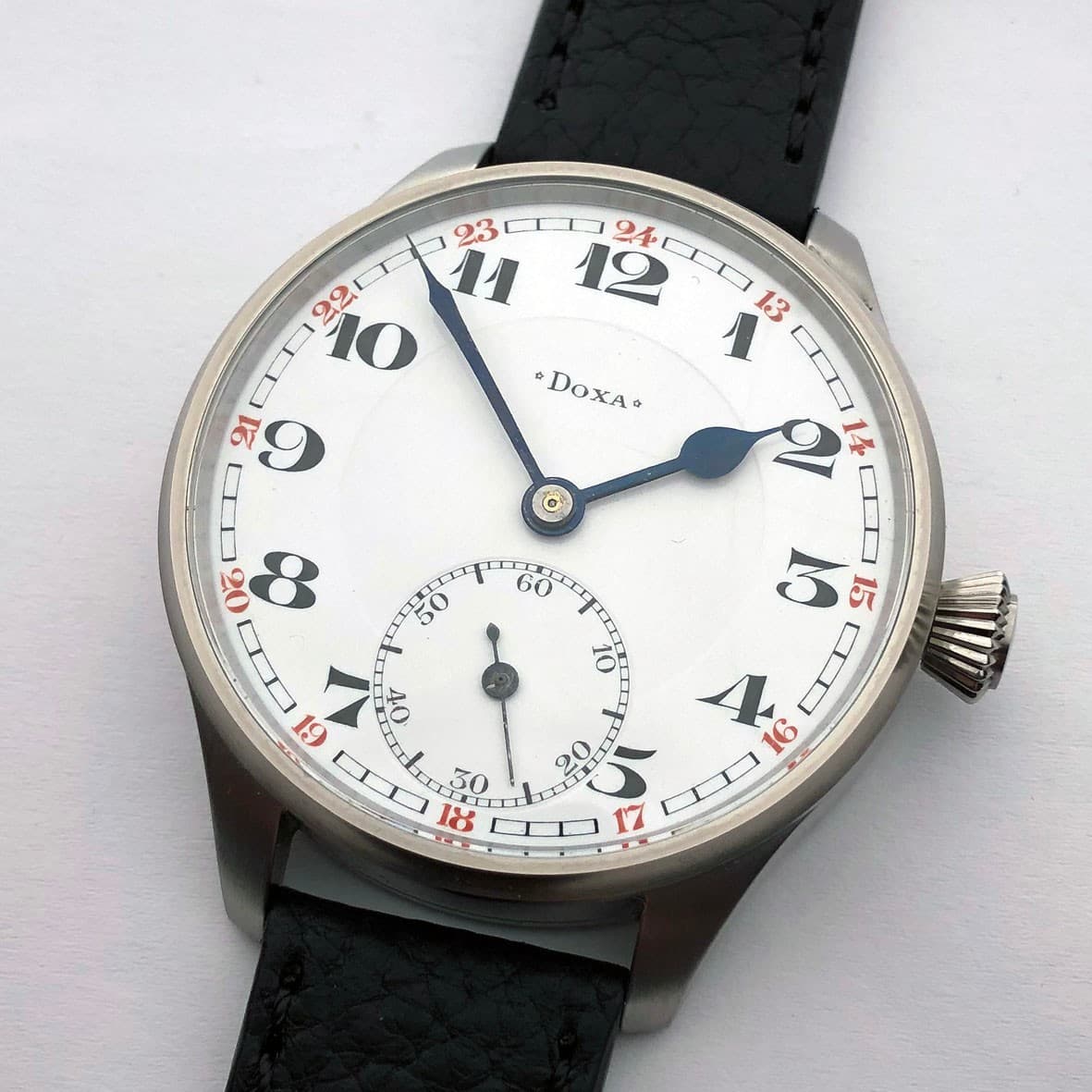 BIG Mechanical Marriage ANTIQUE Swiss Wristwatch DOXA Steel Case Enamel Dial