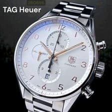 TAG Heuer Carrera Automatic Watch CAR2012-4 Chronograph 44mm Silver Dial