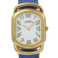 HERMES Rally Watches WhiteDial Plated Gold/leather Quartz Analog display Women