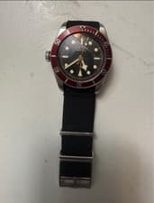 TUDOR Black Bay Men's Diver Wristwatch Water-Resistant Red Bezel Black Strap