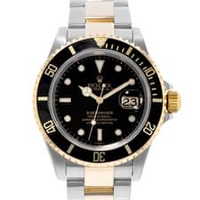 Rolex Submariner Date 16613 40mm Black Diver Steel Yellow Gold Mens Watch 1999