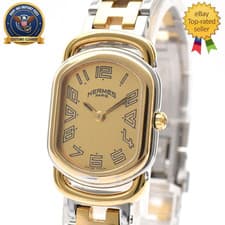 [Exc+5] HERMES RA1.240 Rally 20mm Two-Tone Gold Dial Quartz Vintage Womens Watch