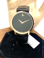 Movado Women's Watch 0607648 Swiss Quartz Rose Gold Museum Black Dial Leather