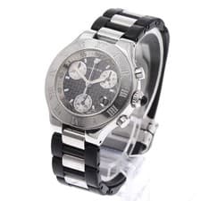 CARTIER CHRONOSCAFF W10198U2 31mm SS Black Dial Rubber Strap Quartz #C498