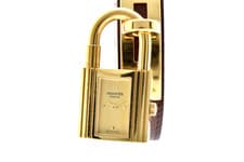 [Exc+5] HERMES Kelly Padlock Gold Dial Brown Leather Quartz Ladies watch JAPAN