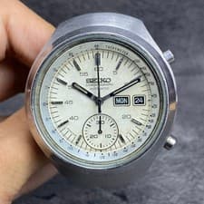 Rare SEIKO Chronograph Helmet Dartvader Automatic 6139-7100 White Dial Watch