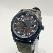 Citizen Eco-Drive Black Dial Nylon Watch Date Men Wrist 18cm WR100 JapanMade