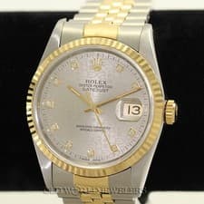 Rolex Datejust 16233 Silver Diamond Anniversary Dial Steel 18K Gold Box/Papers