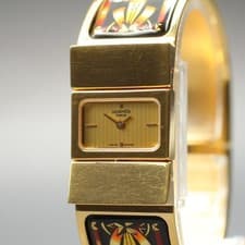 [N MINT] HERMES Loquet L01.201 Bangle Watch Enamel Gold Women's Quartz JP U848