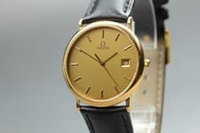 Vintage 1990 Omega De Ville Cal.1430 Gold Dial Date Men's Quartz [Near Mint]
