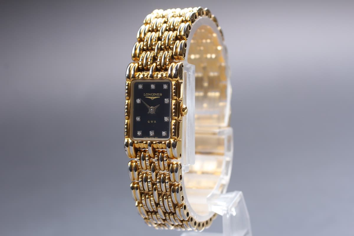 LONGINES QWR 0961 Black Gold 10P Diamond 16m Bracelet Qz Ladies Watch Near MINT