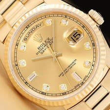 ROLEX MENS DAY-DATE 18238 18K GOLD CHAMPAGNE FACTORY DIAMOND PRESIDENT WATCH