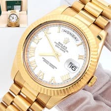Rolex President Day-Date II 41mm White Roman Yellow Gold Watch 218238 Box Papers