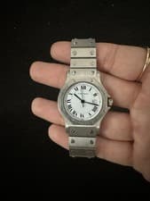 Cartier Santos Stainless Steel Analog Wristwatch Roman Numerals Date Swiss Made