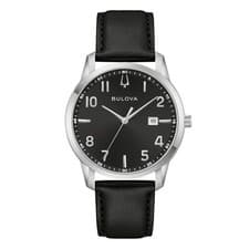 BULOVA Sutton Classic 96B473 Black Leather Strap Black Dial Watch