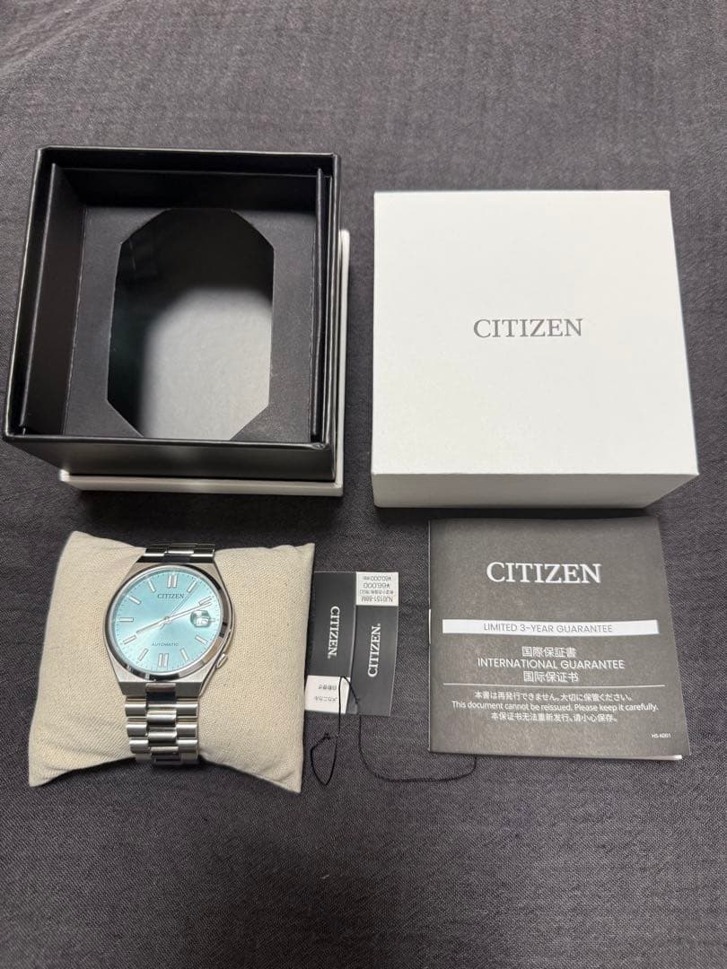 Citizen Automatic Watch Ice Blue Dial Date 40mm SS Used with Box & Papers