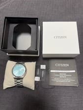 Citizen Automatic Watch Ice Blue Dial Date 40mm SS Used with Box & Papers