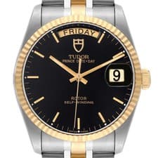 Tudor Day Date Black Dial Steel Yellow Gold Mens Watch 76213