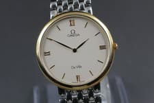 VINTAGE 1990s Omega De Ville Cal.1478 Roman Gold 32mm Quartz Men's Watch JAPAN
