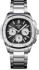 Rotary Mens Apex 100 Sport Chronograph Black Dial Stainless Steel Bracelet Watch