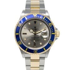 Rolex Men's Submariner Date Gold & Steel 16613 Silver Serti - Pre-owned