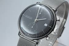 [ w/Box Paper ] JUNGHANS Max Bill Chronoscope 027/4601.00M Black Date Auto Watch