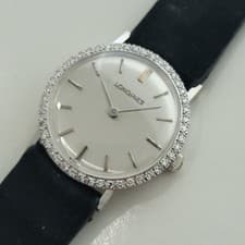 Longines 14k White Gold 28mm Ladies Cocktail 1960s Diamond Hand Wind Watch RA654