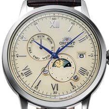 Brand New Orient Bambino Sun & Moon RN-AK0803Y Automatic Ivory Dial Watch Japan