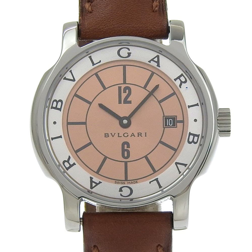 BVLGARI ST29SL Solo tempo Watches bronzeDial Stainless Steel/leather Quart...