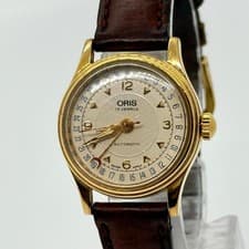 Oris Pointer Date 7405 Automatic Dress Watch Beige Dial Leather wrist 16cm