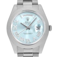 ROLEX Day Date II 218206 Ice blue Pavé diamond index Roman numerals Random ...