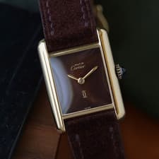 Cartier 1980s Tank Must Vermeil Brown Turtleshell Dial 21mm Manual Wind